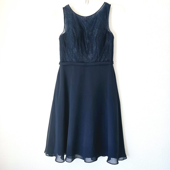 Azazie Dresses & Skirts - Azazie Navy Floral Lace Dress Women's Sz 10 Whimsy Fairy Bridal Party Sheer Y2k